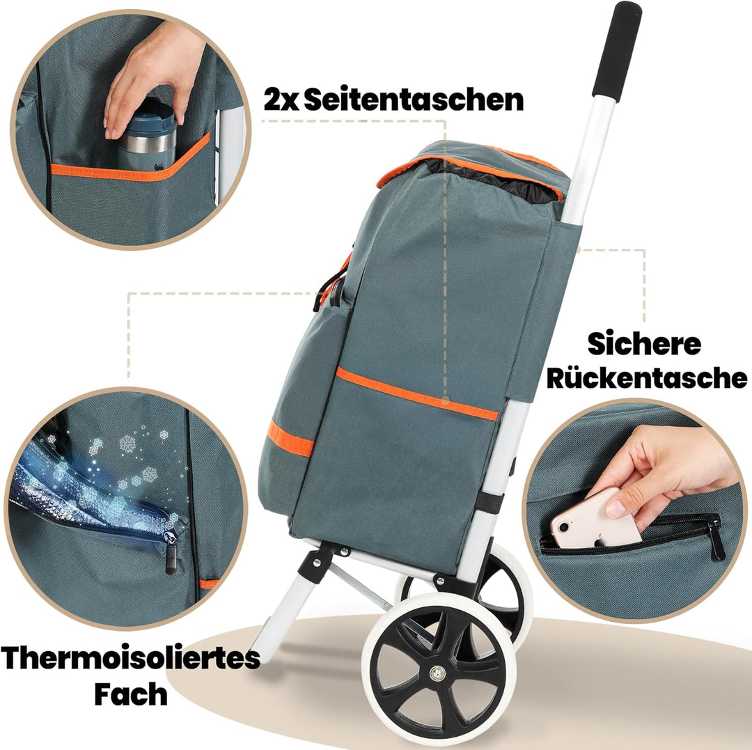 Eskey Einkaufstrolley mit Kühlfach – Robuster Einkaufstrolley klappbar faltbar – Wasserdichter Einka