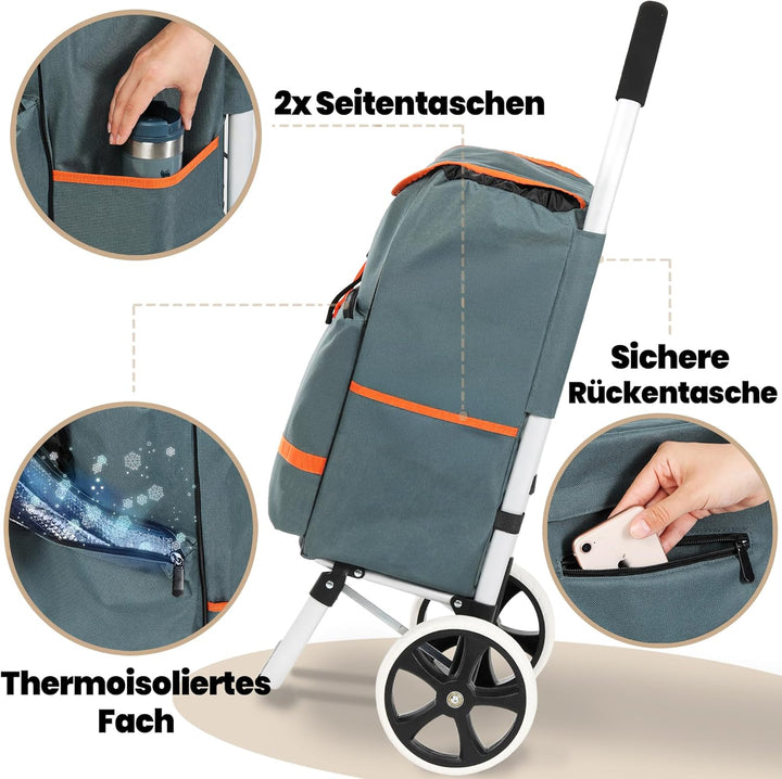 Eskey Einkaufstrolley mit Kühlfach – Robuster Einkaufstrolley klappbar faltbar – Wasserdichter Einka