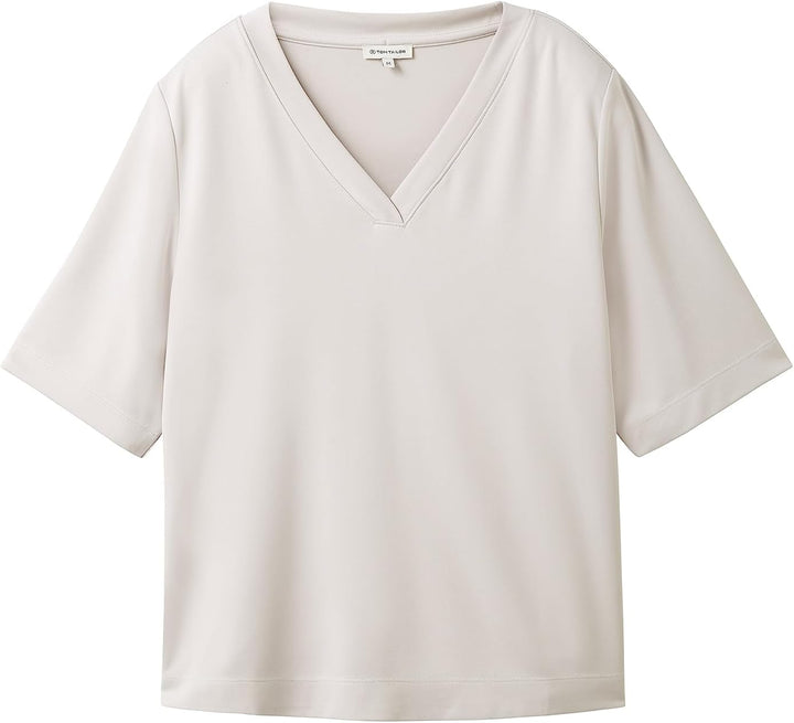 TOM TAILOR Damen Basic T-Shirt mit V-Ausschnitt M 16339 - Clouds Grey, M 16339 - Clouds Grey