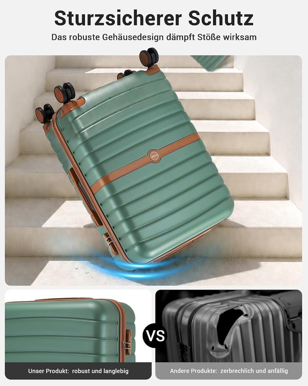 KONO Koffer Reisekoffer Trolley Kofferset 3 Teilig von ABS+PC Hartschalenkoffer mit Zwillingsrollen
