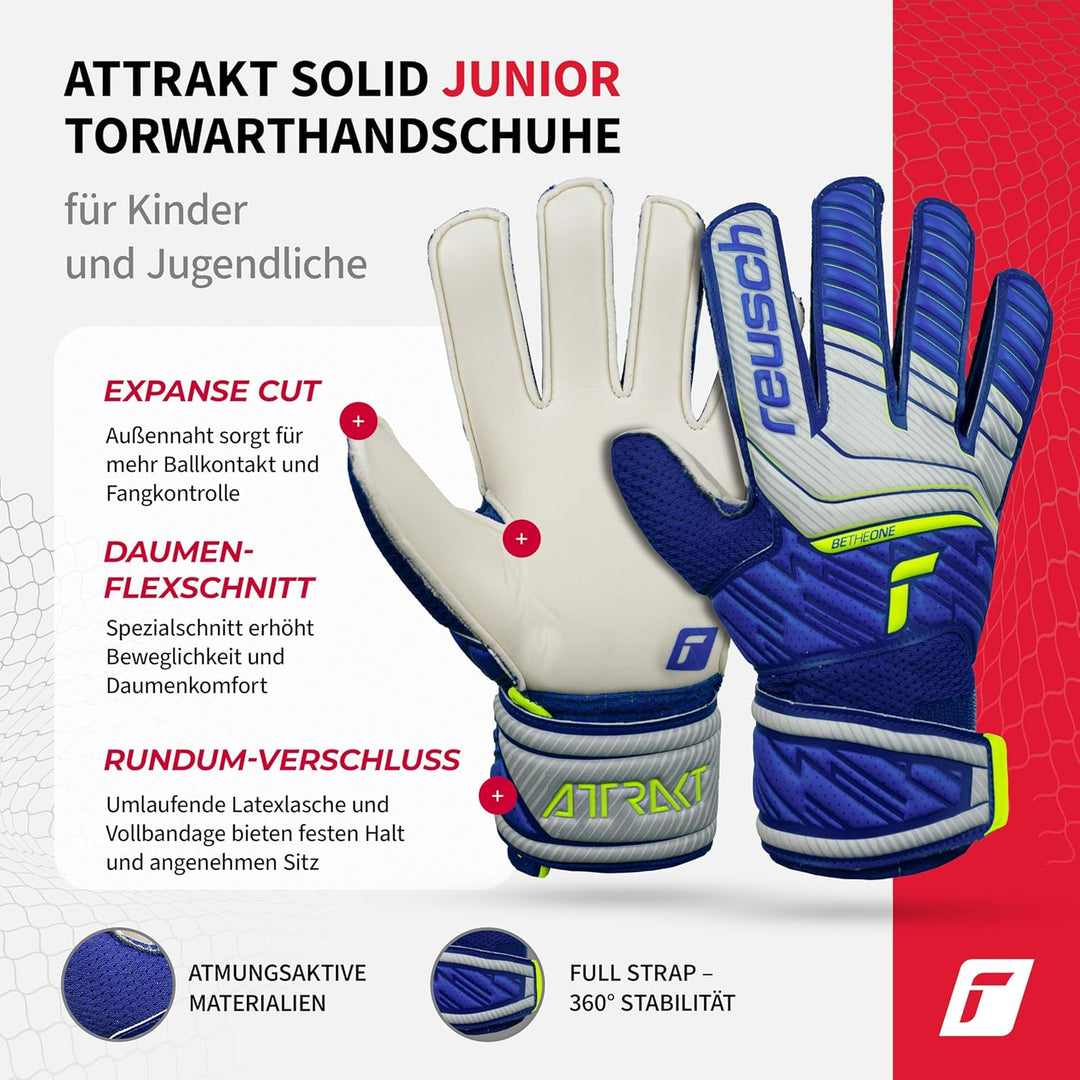 Reusch Jungen Attrakt Junior Unisex Torwarthandschuhe mit Aussennaht Schnitt und Solid Belag, Geeign