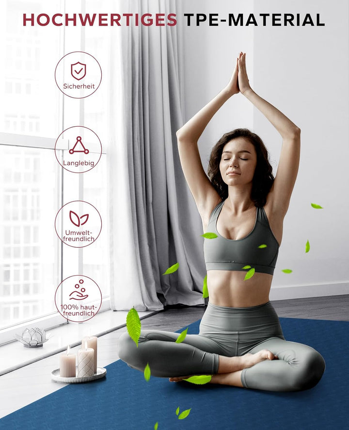 HAPBEAR Yogamatte XXL - 183cmx91cmx6mm Dicke, Extra Gross Rutschfest Breit Yoga Matte, Gymnastikmatt