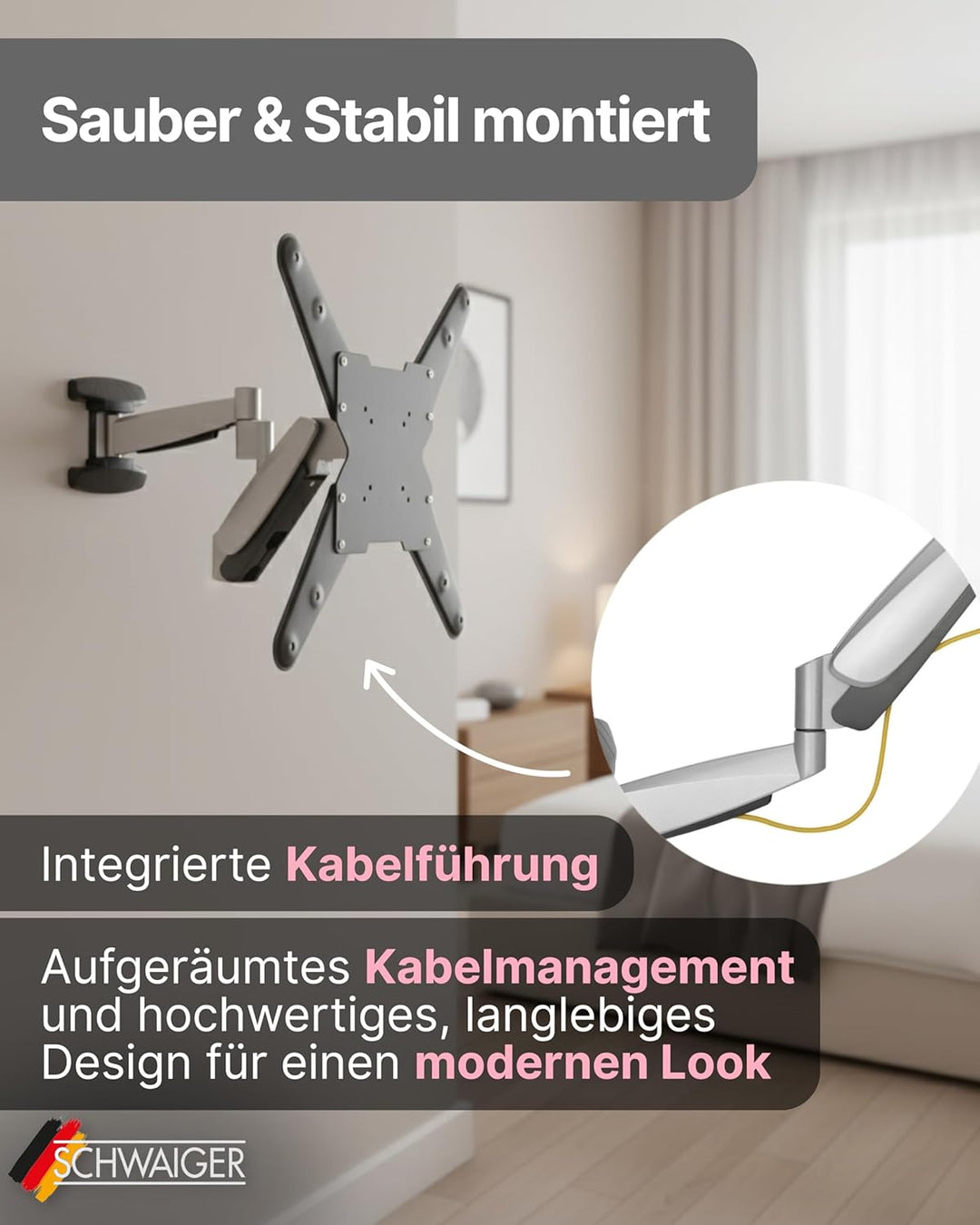 SCHWAIGER TV-Wandhalter Full Motion 1 I 23-55 Zoll Fernseherhalterung I neigbar, schwenkbar, drehbar