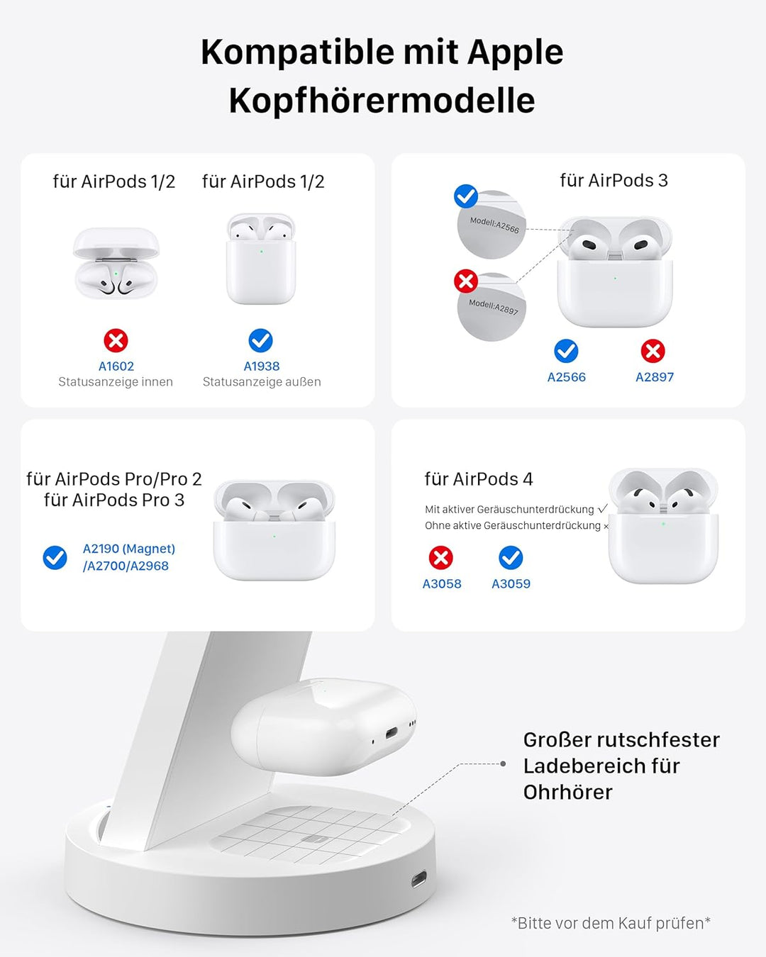3 in 1 Ladestation Kabelloses Ladegerät - Schnelles Wireless Charger für iPhone 15 14 13 12 11 Pro S