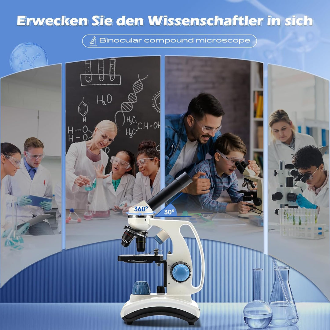 SW100 40X-1000X Vergrösserung Kinder Verbundmikroskop für Anfänger, Einsteiger Mikroskop mit drehbar