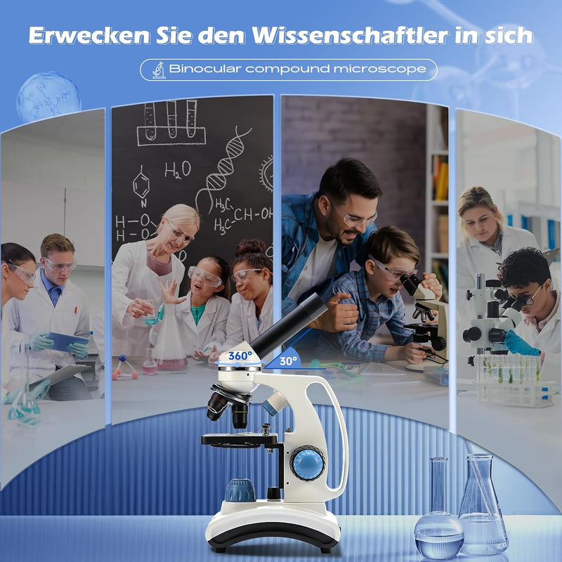 SW100 40X-1000X Vergrösserung Kinder Verbundmikroskop für Anfänger, Einsteiger Mikroskop mit drehbar