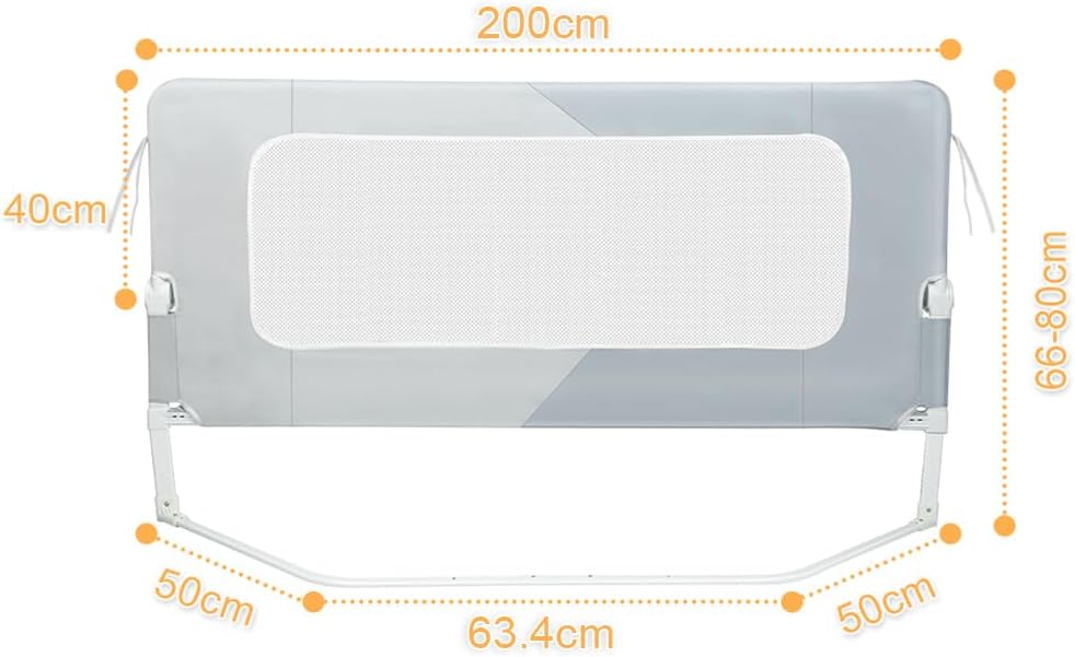 HUOLE Bettschutzgitter mit Verstellbarer Gurte,Rausfallschutz Bett 180° faltbar für Boxspringbett, B