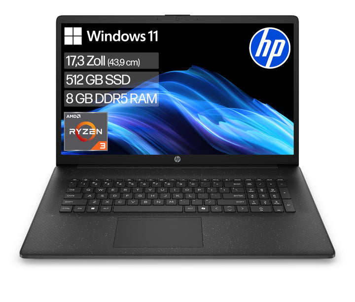 HP Laptop mit 17,3" FHD Display, AMD Ryzen 3 7320U, 8 GB DDR5 RAM, 512 GB SSD, AMD Radeon Grafik, Wi