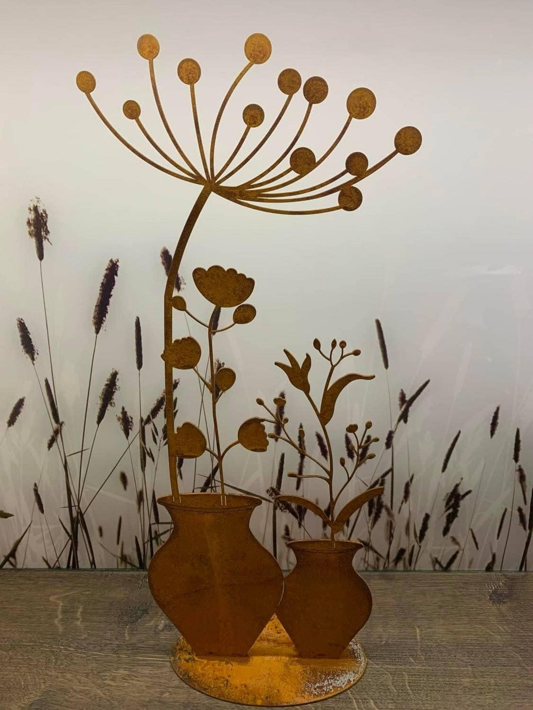 Edelrost Doppelvase Blumen Edelrostblume Metallblume Blume Rost Garten Metall Blumen Vase Deko Dekor