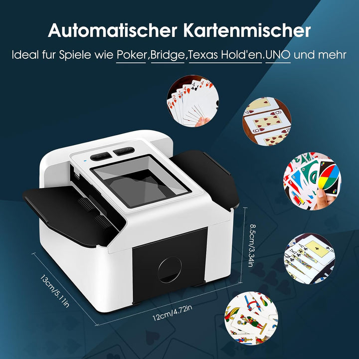 Elektrische Kartenmischer für 1–2 Decks,Wiederaufladbarer Automatischer Kartenmischer Tragbarer Kart
