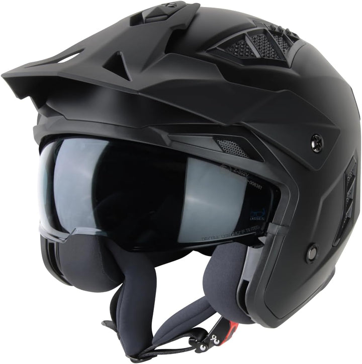 VINZ Kioto Jethelm / Streetfighter Helm | ECE 22.06 zugelassen | Rollerhelm mit Sonnenvisier / Sonne
