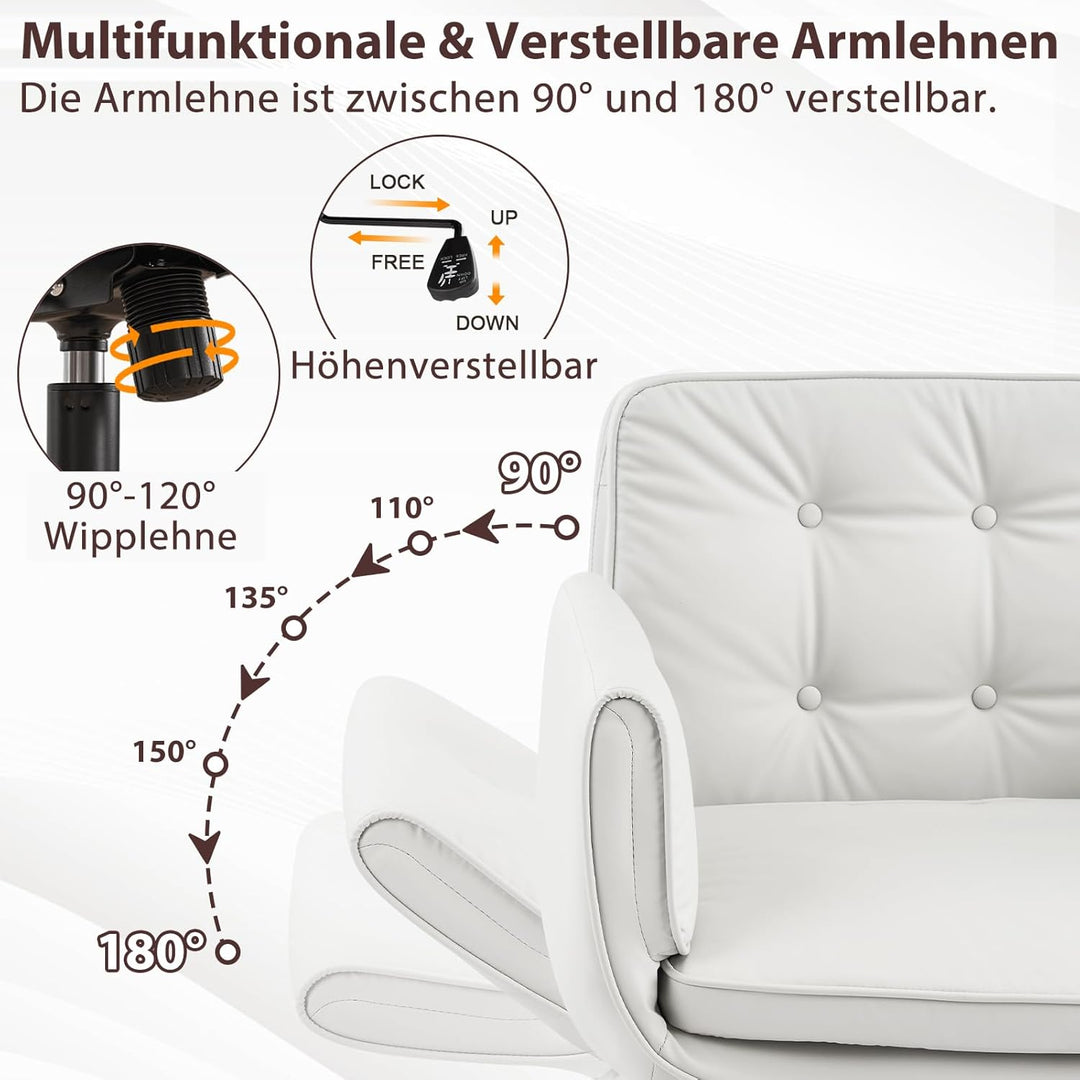 Bürostuhl Ergonomisch mit 5-Stufig Verstellbare Armlehnen, Schreibtischstuhl mit Breitem Sitzkissen,