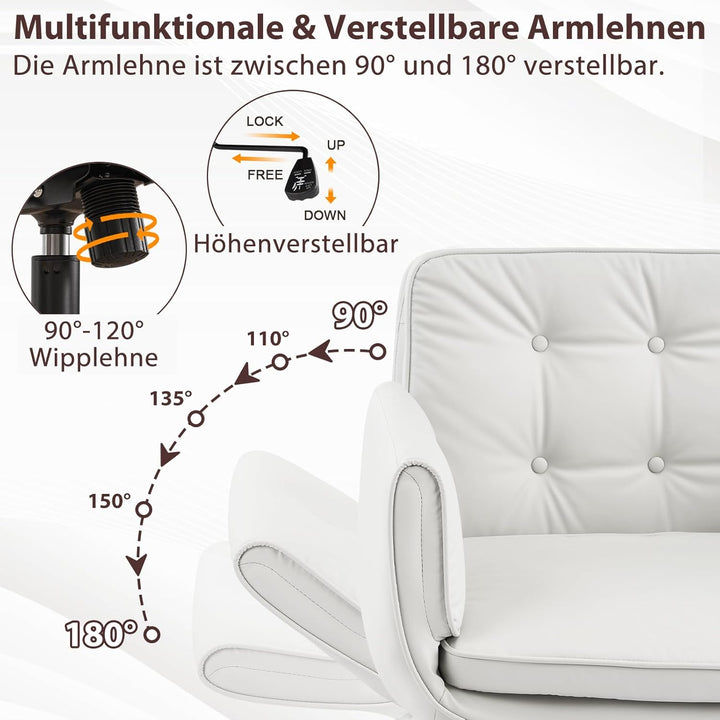 Bürostuhl Ergonomisch mit 5-Stufig Verstellbare Armlehnen, Schreibtischstuhl mit Breitem Sitzkissen,