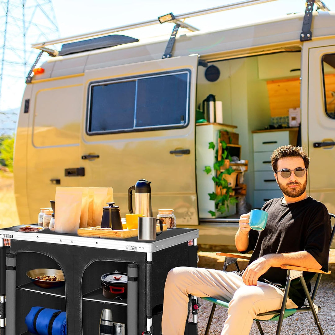 EAGLE PEAK Zwei-Personen-Camping-Klapptisch mit Aufbewahrungsorganizer und Seitentaschen, tragbare O