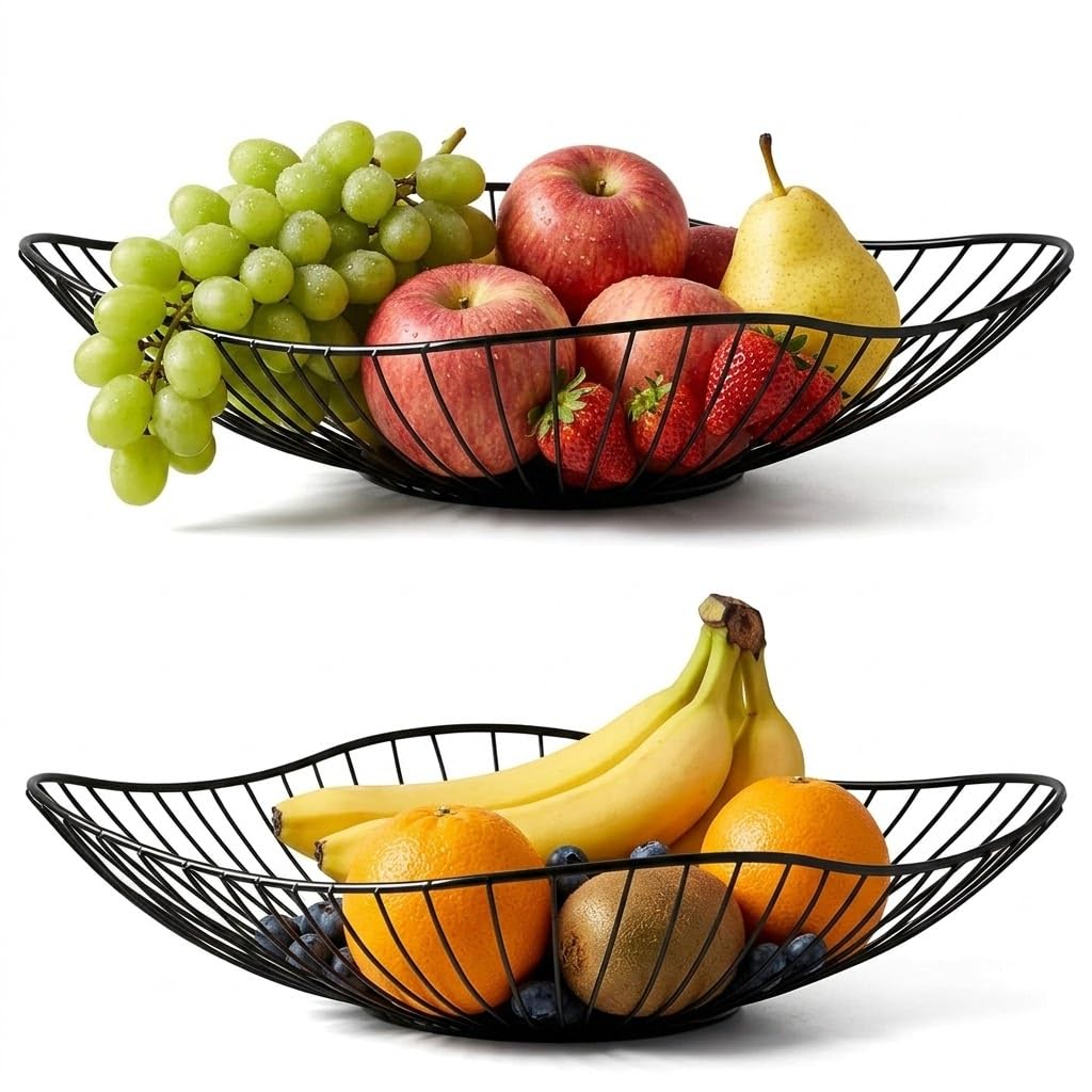 2er Set Obstkörbe Metall, Moderner Metall Obstkorb mit Hohlraum design,Flacher Obstkorb, für Haushal