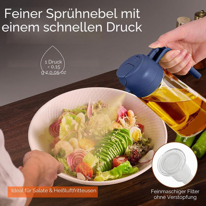 YARRAMATE 2 Stück 2 in 1 Ölsprüher für speiseöl, 470ml Öl Sprühflasche lebensmittelecht, Ölspray zum