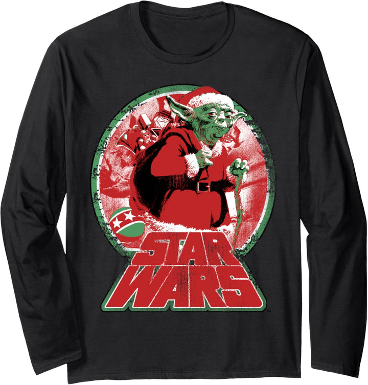 Star Wars Vintage Christmas Santa Yoda Langarmshirt