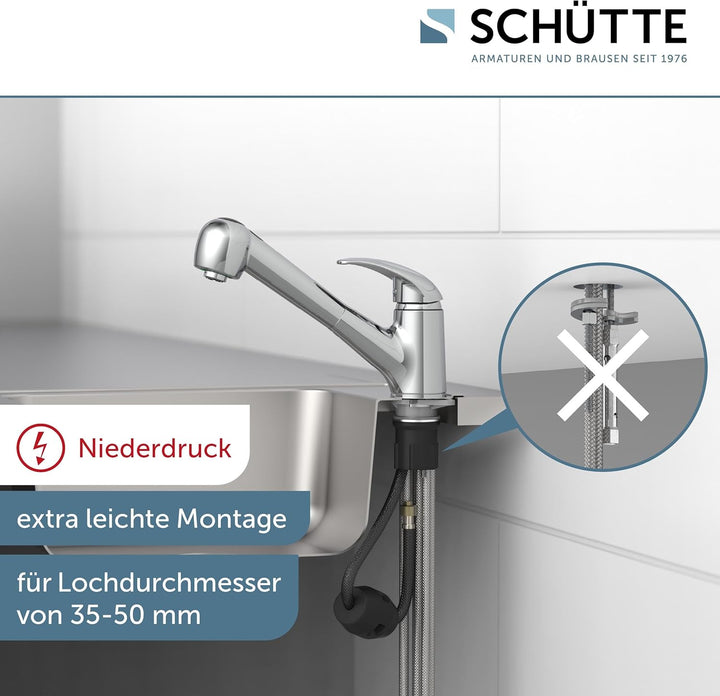 SCHÜTTE 33379 ABERDEEN Niederdruck-Küchenarmatur mit ausziehbarer Geschirrbrause, Wasserhahn für die