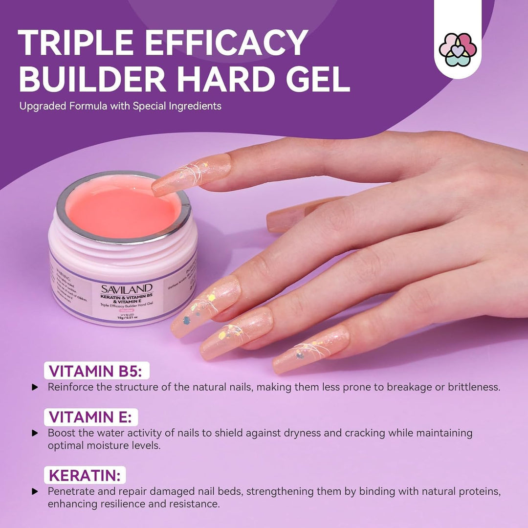 SAVILAND Builder Nail Gel Set – Klares&Rosa&Nude Aufbaugel für Gelnägel,Hartes Builder Gel für Nägel