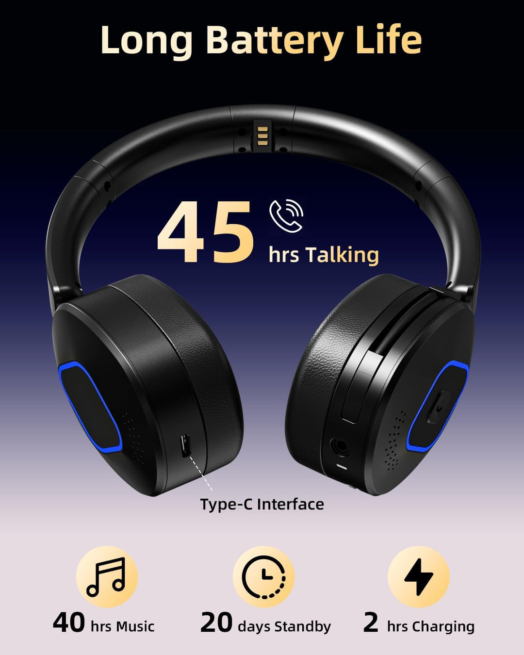 Wantek Bluetooth Headset mit Mikrofon & USB Dongle, Akku 45h+, Wireless Headset PC mit Noise Cancell