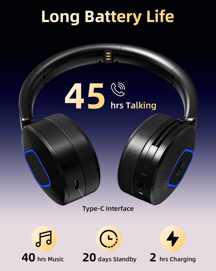 Wantek Bluetooth Headset mit Mikrofon & USB Dongle, Akku 45h+, Wireless Headset PC mit Noise Cancell