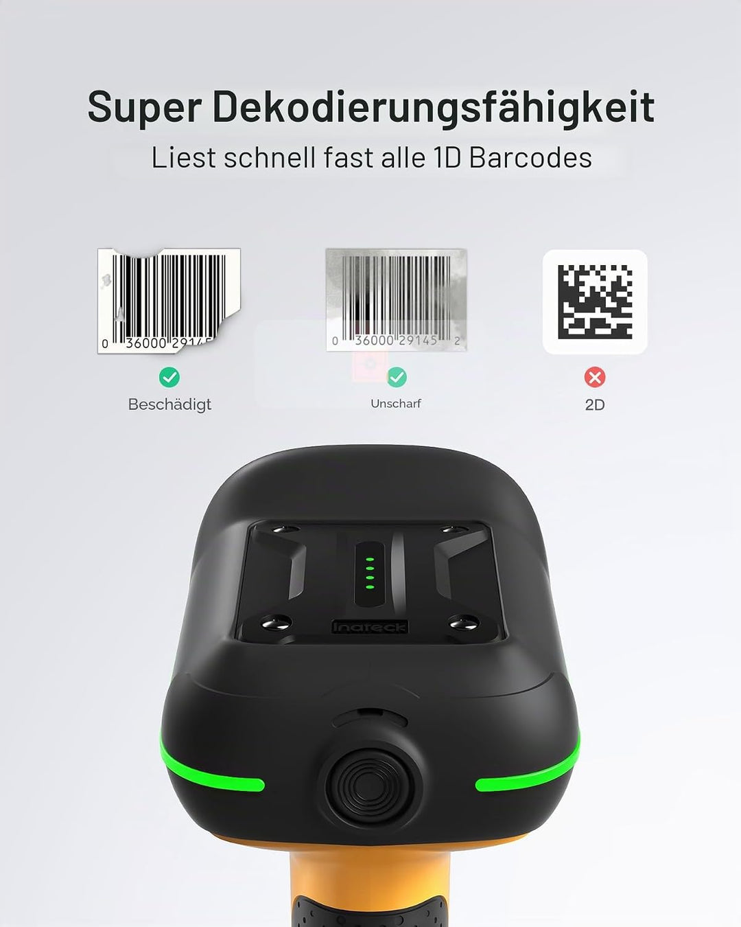 Inateck IP67 Barcode Scanner Kabellos 1D, Wasser-und Staubdicht, BCST-61 | Industrial, Bluetooth, 2.