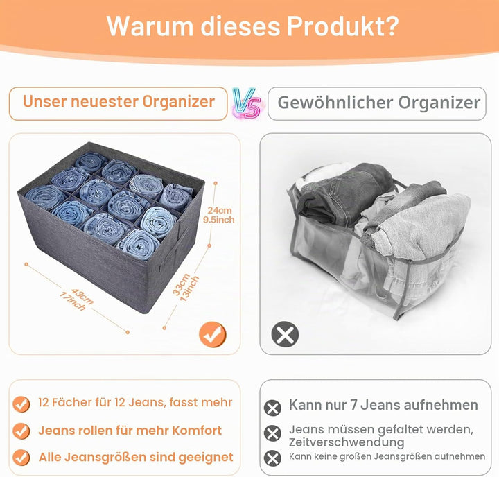 Kleiderschrank Organizer Schublade Aufbewahrungsbox für Kleidung - 12 Zellen Ordnungssystem Schrank
