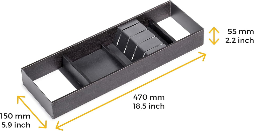 Emuca - Messerhalter für Schublade, 150x470 mm, Grau anthrazit, Stahl und Holz Messerhalter 150x470