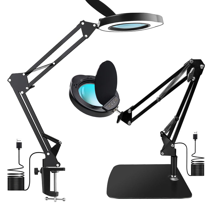 15X Magnifying Glass with Light and Clamp, LED Magnifying Lamp with Base, 5 Color Modes & 10 Brightn