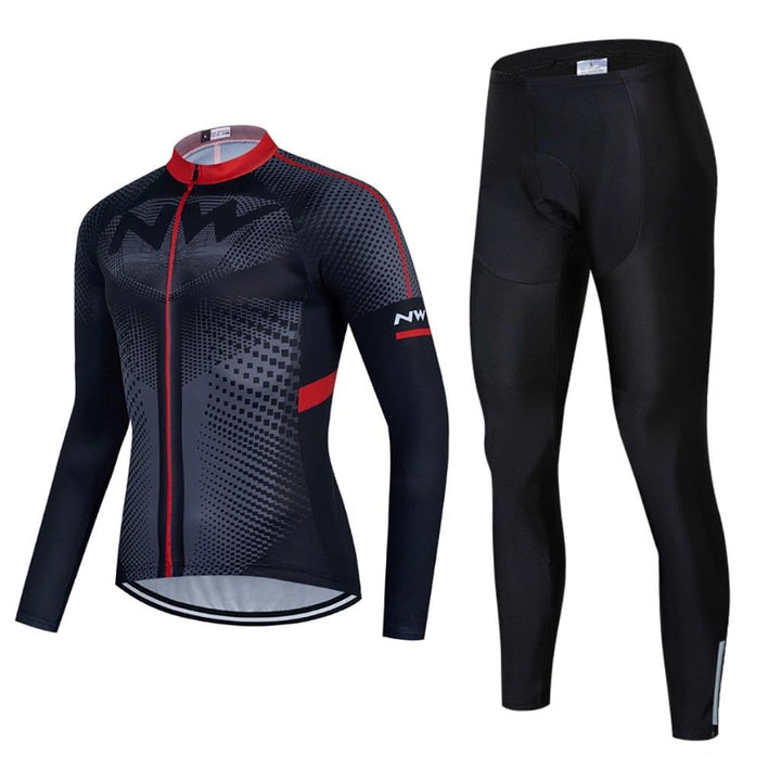 Herren Fahrradtrikot Langarm Rennrad Trikot Herren Radtrikot Set + Radlerhose mit 20D Gel Sitzpolste