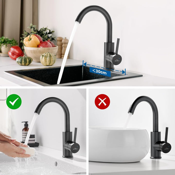 Auralum Waschtischarmatur Schwarz Matt, Armatur Waschbecken 360 Grad drehbar,Wasserhahn Bad mit 60CM