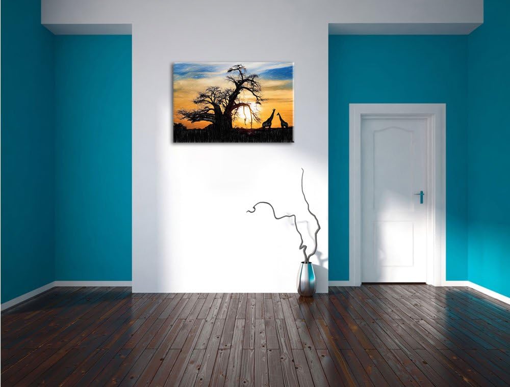 Pixxprint Zwei Giraffen in der Wüste als Leinwandbild/Grösse: 100x70 cm/Wandbild/Kunstdruck/fertig b