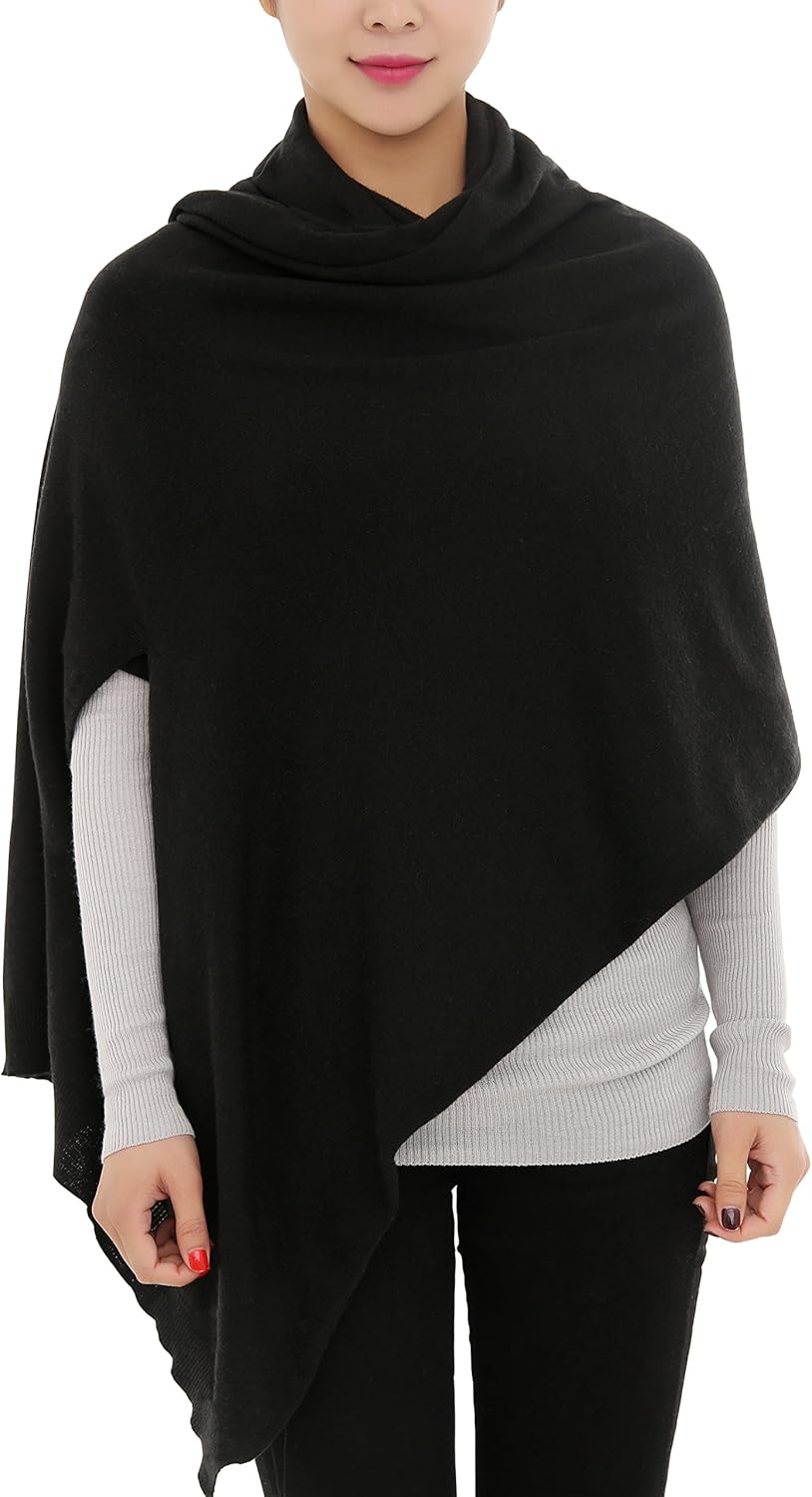 BRUCERIVER Damen Lang gestrickt Wolle gemischt Multi Style Schal Poncho Topper Schwarz M-L, Schwarz