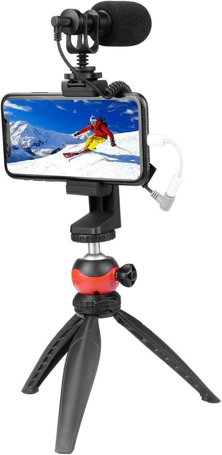 EACHSHOT Richtmikrofon Kamera Mikrofon mit Tischstativ Handyhalterung, Shotgun DSLR Video Externes M