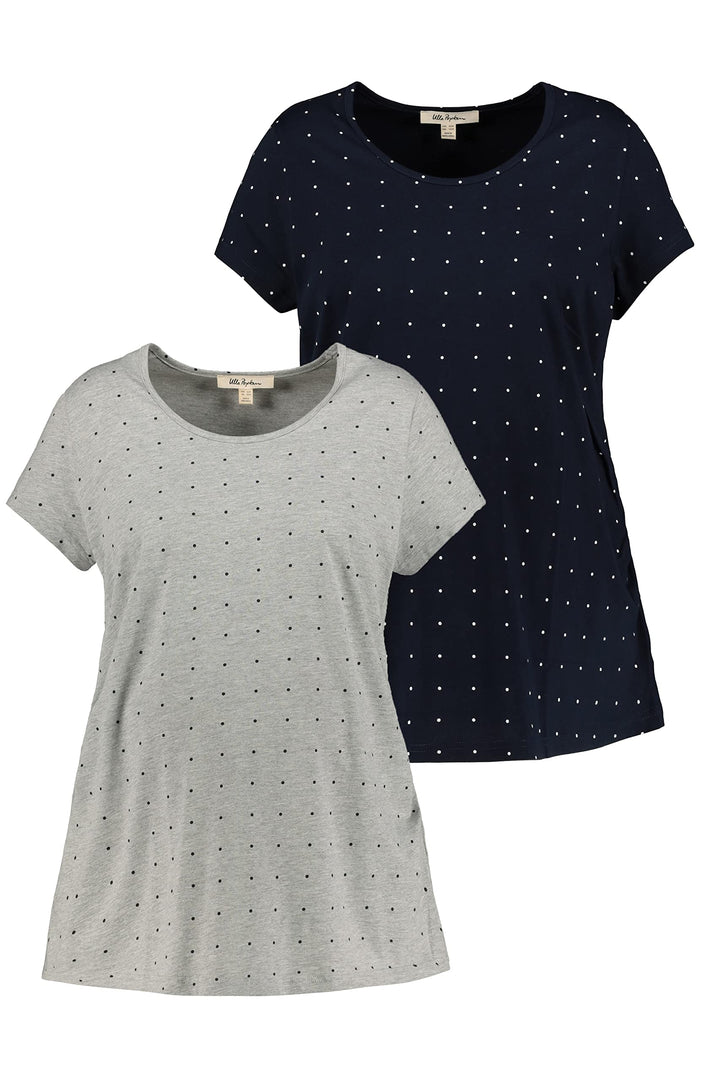 Ulla Popken Damen grosse Grössen Bellieva-T-Shirts, 2er-Pack, Rundhals, Halbarm, seitl. Raffung, Bio