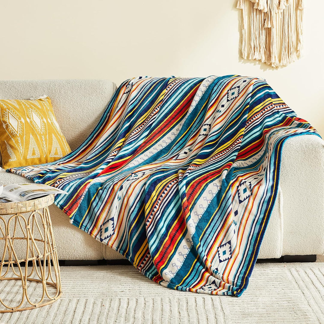 Qucover Kuscheldecke 150x200, Wohndecke Boho Decke Buntes Streifenmuster, Couchdecke Weich Warm Woll