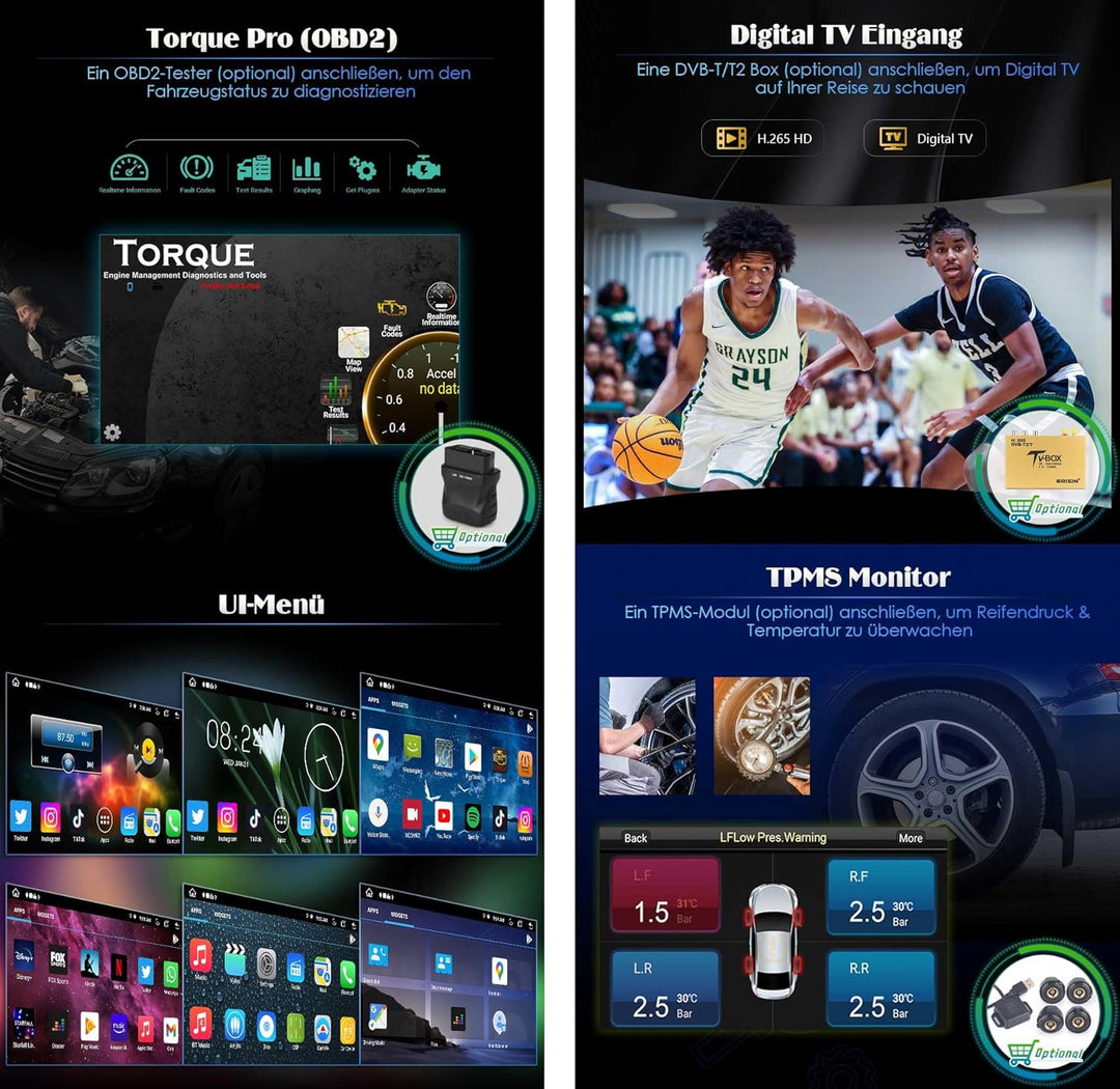 Erisin 9 Zoll IPS Android 14 Autoradio Acht Kern 4GB+64GB Für VW Golf 5 Golf 6 Tiguan Passat Jetta C