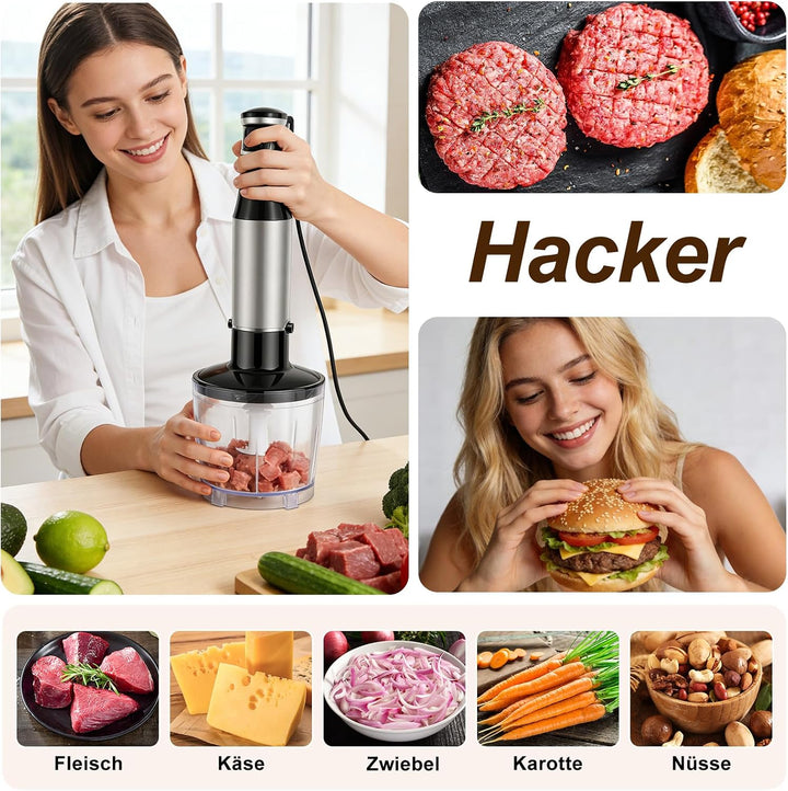 Stabmixer Set 5 in 1-1000W Pürierstab - Stufenlose Geschwindigkeit | Edelstahl Hand Blender Mit Schn