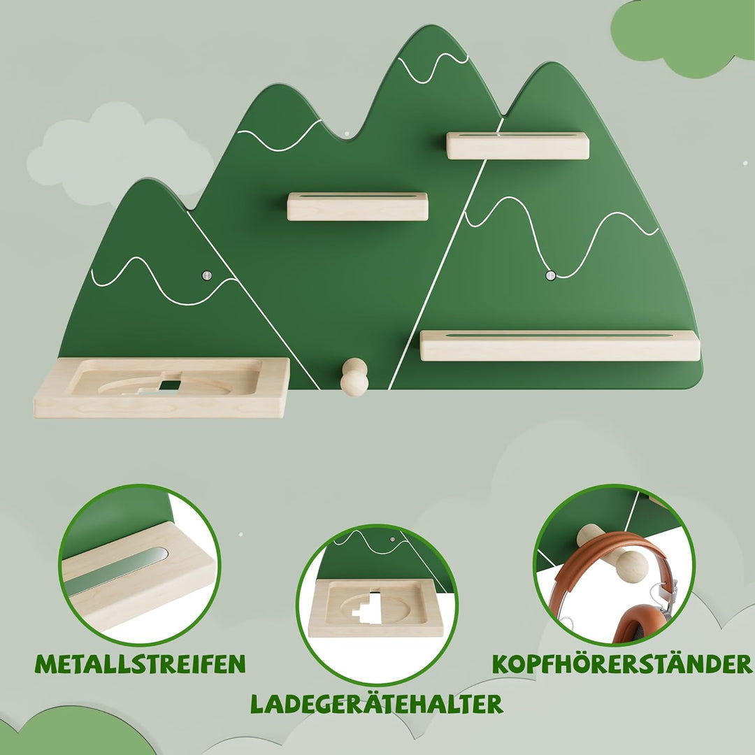 Tonie Regal Green Mountain –Wandmontiertes Tonie-Regal für Toniebox, Ladestation, Magnetisches Tonie
