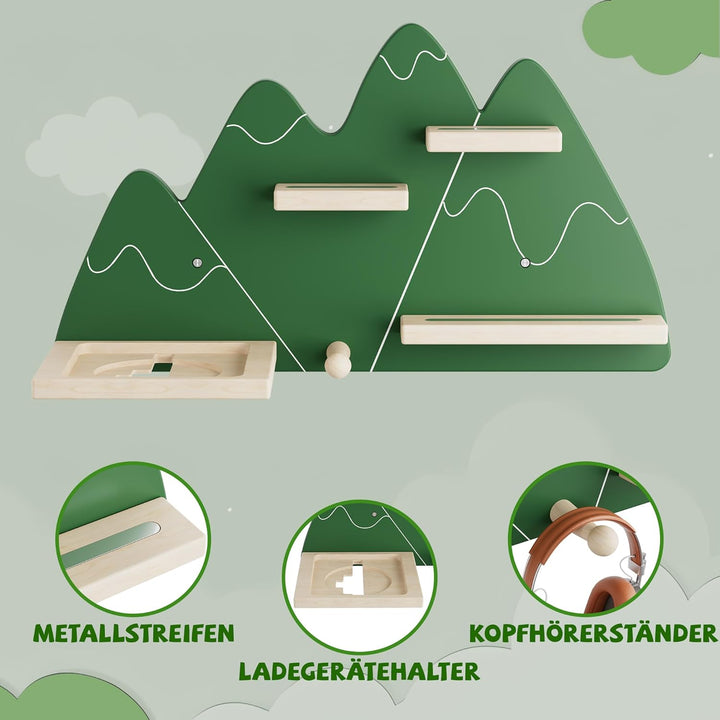 Tonie Regal Green Mountain –Wandmontiertes Tonie-Regal für Toniebox, Ladestation, Magnetisches Tonie