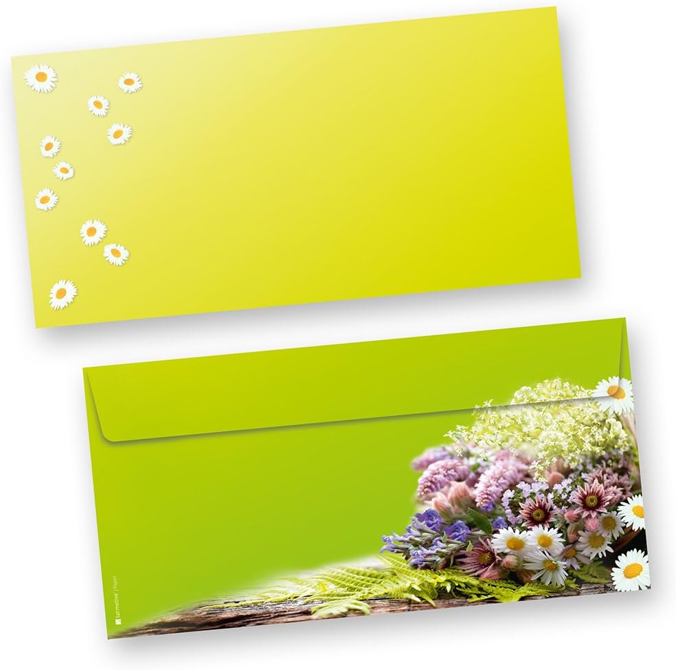 TATMOTIVE Briefpapier Set Grüner Frühling mit Blumen, mit Umschläge - 25 Sets - grün, 25 Sets