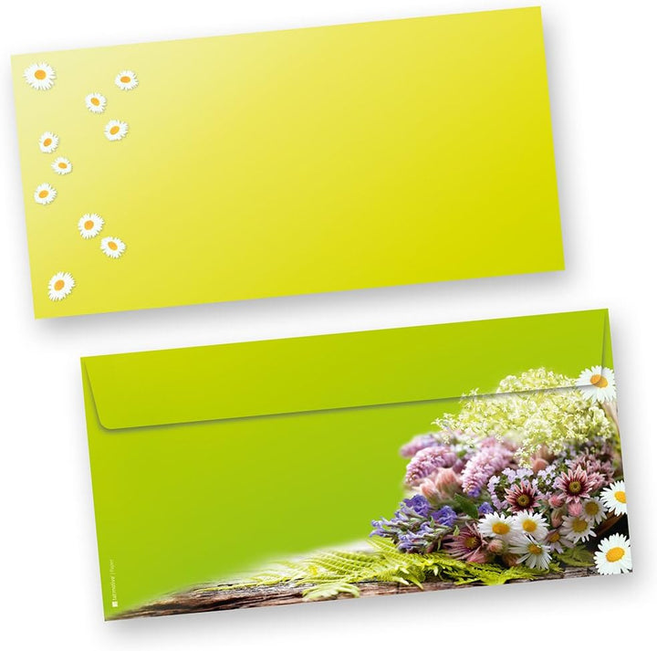 TATMOTIVE Briefpapier Set Grüner Frühling mit Blumen, mit Umschläge - 25 Sets - grün, 25 Sets