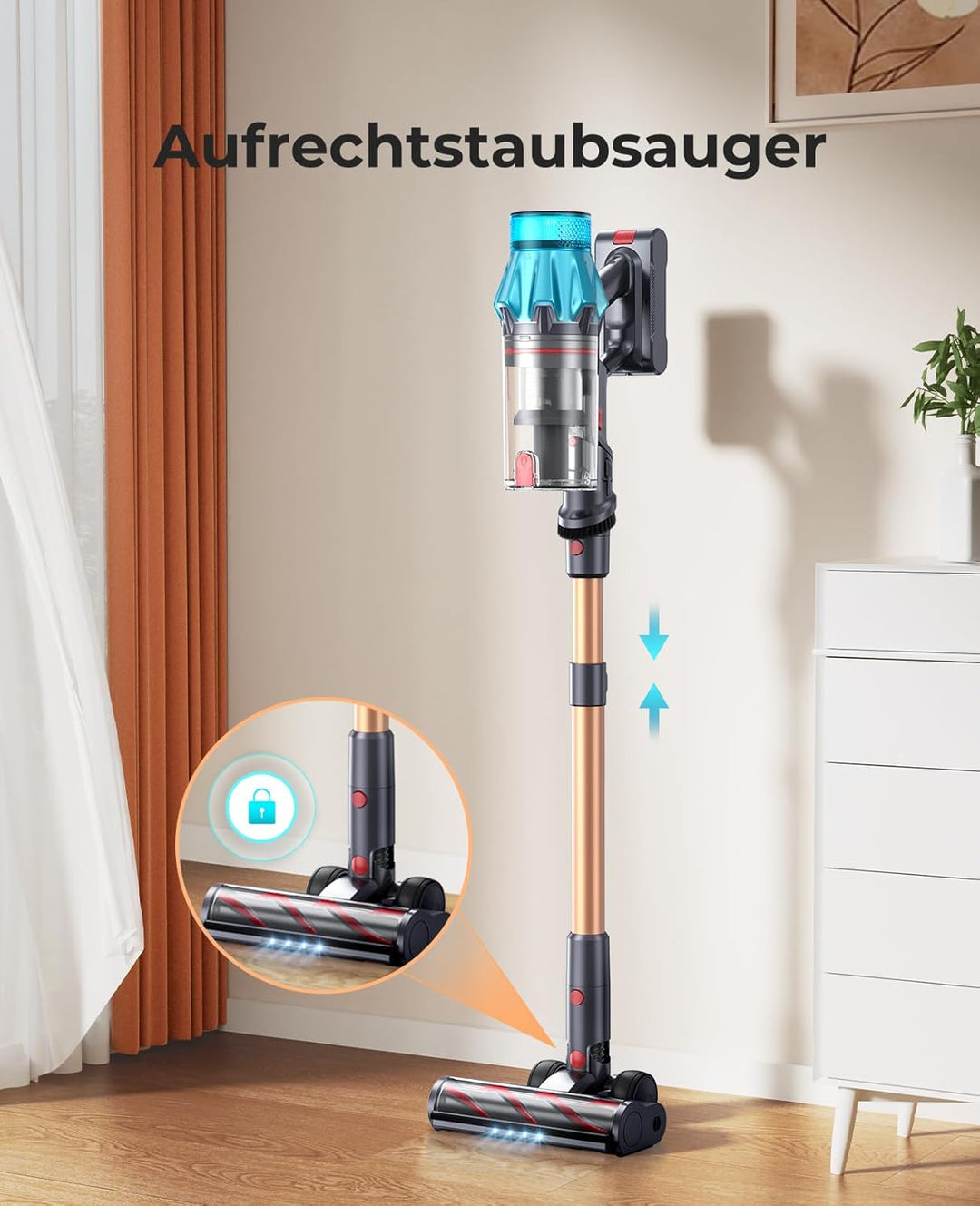 Fieety Akku Staubsauger Kabellos, 50kPa/600W Starkes Saugen, 65Min, 1.6L Beutellos - 8-in-1 Mit Anti