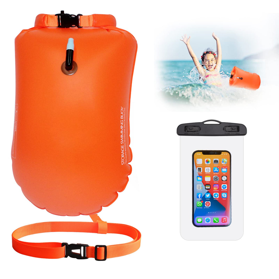 Schwimmboje,20L Trockensack Boje Schwimmen Aufblasbare mit Wasserdichter Handytasche,Swimming Buoy f
