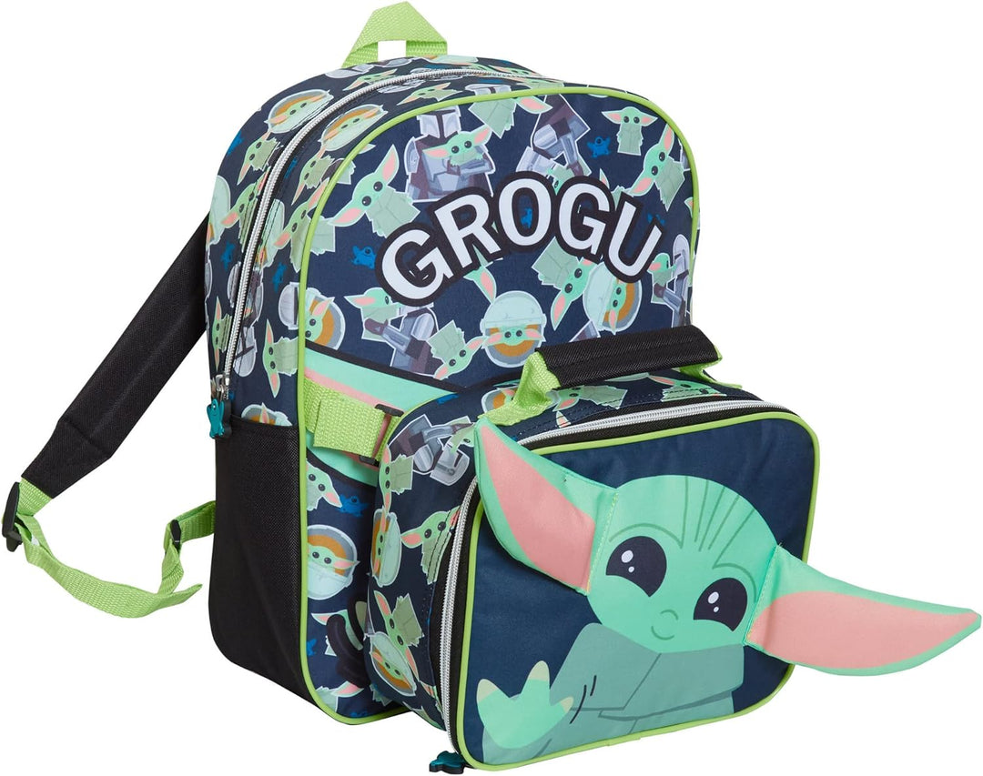 Rucksack mit Lunchtasche für Kinder, Motiv: Mandalorianer, Grogu Baby Yoda, passendes Schultaschen-S