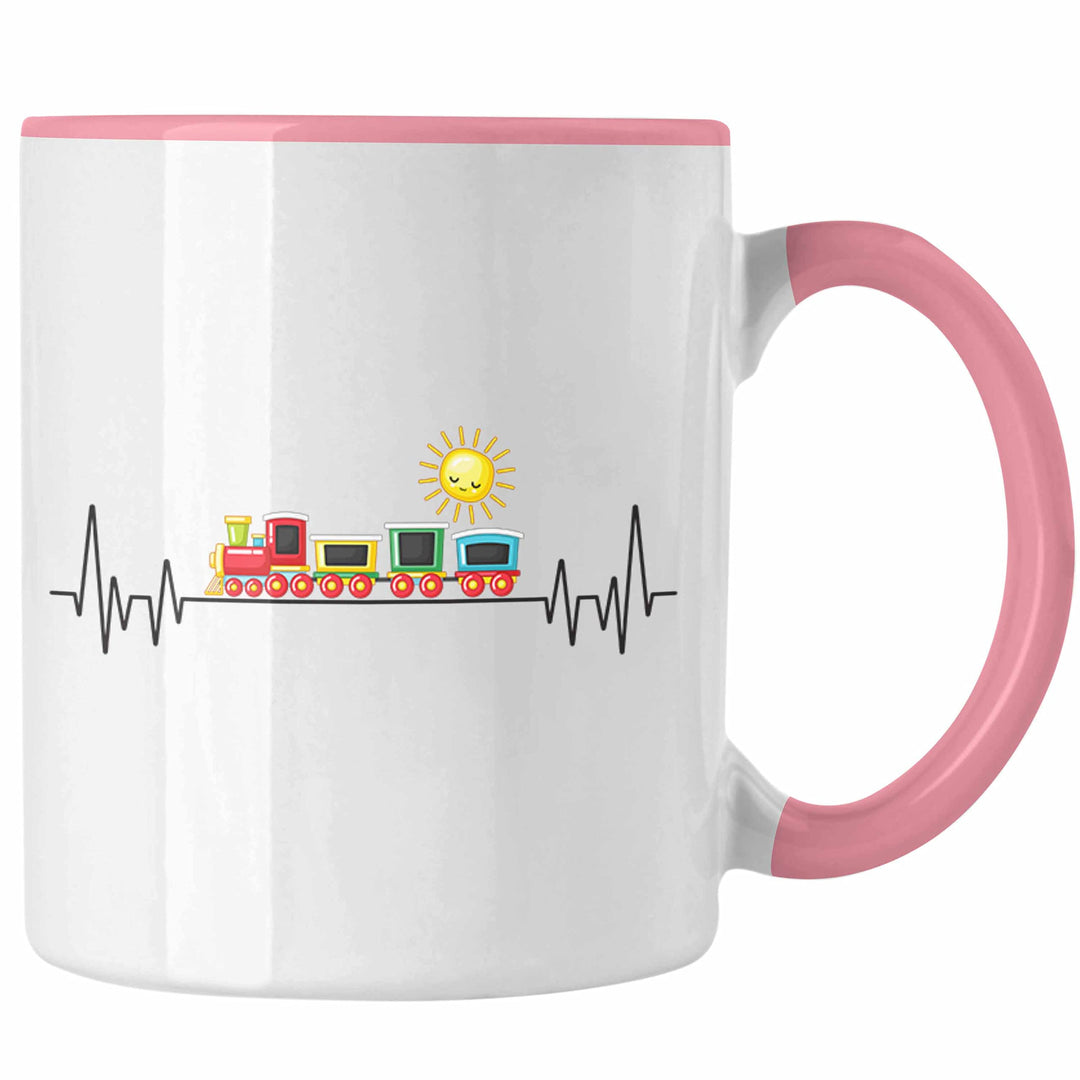 Trendation - Zug Züge Herzschlag Tasse Geschenk für Eisenbahner Zugführer Hobby Geschenkidee (Rosa),