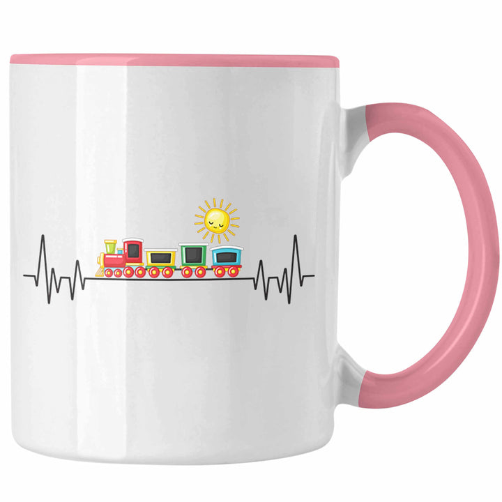 Trendation - Zug Züge Herzschlag Tasse Geschenk für Eisenbahner Zugführer Hobby Geschenkidee (Rosa),