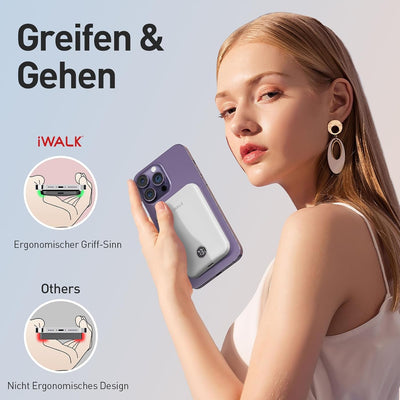 iWALK Magnetische Powerbank Slim 5000mAh, PD 18W Schnelles Laden Wireless Power Bank mit LED Display