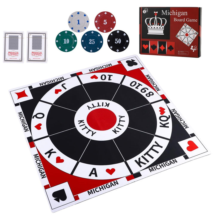 3-in-1 Michigan Rummy Spiel Set, Tripoley mit Filzmatte, 200 Pokerchips, 2 Kartenspielen, Tasche & A