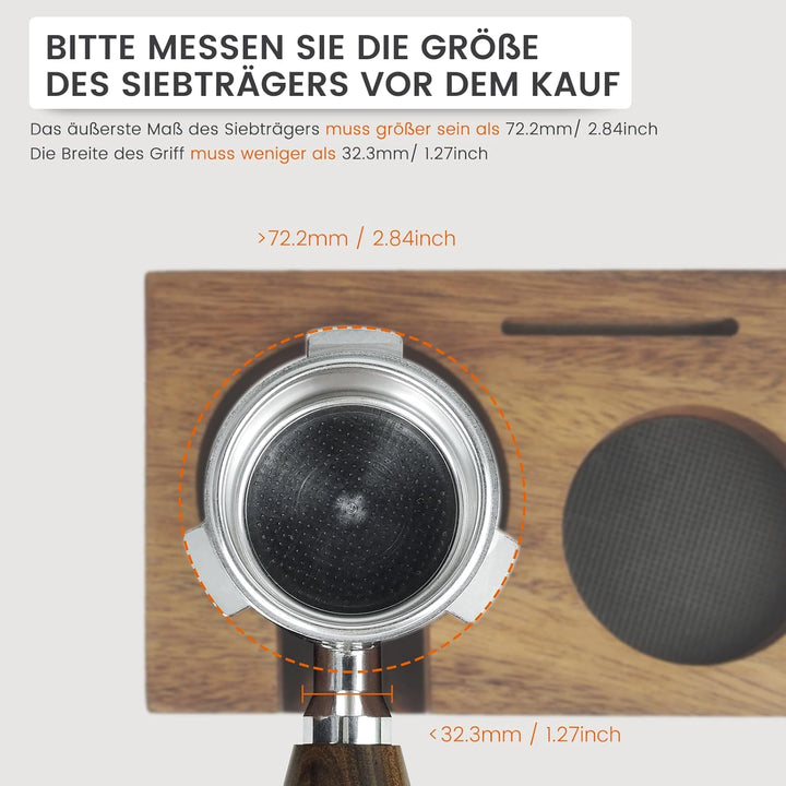 HOLIHOKY Tamperstation 58mm, Tamperstation Holz für Siebträger 58mm, Walnuss Barista Tamping Station